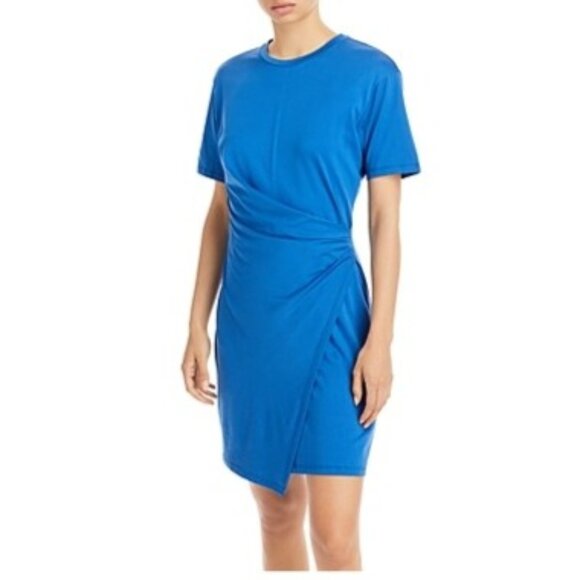 NWOT Theory Womens Blue Casual Mini T-Shirt Dress With Side Ruching Size Medium - Picture 1 of 14